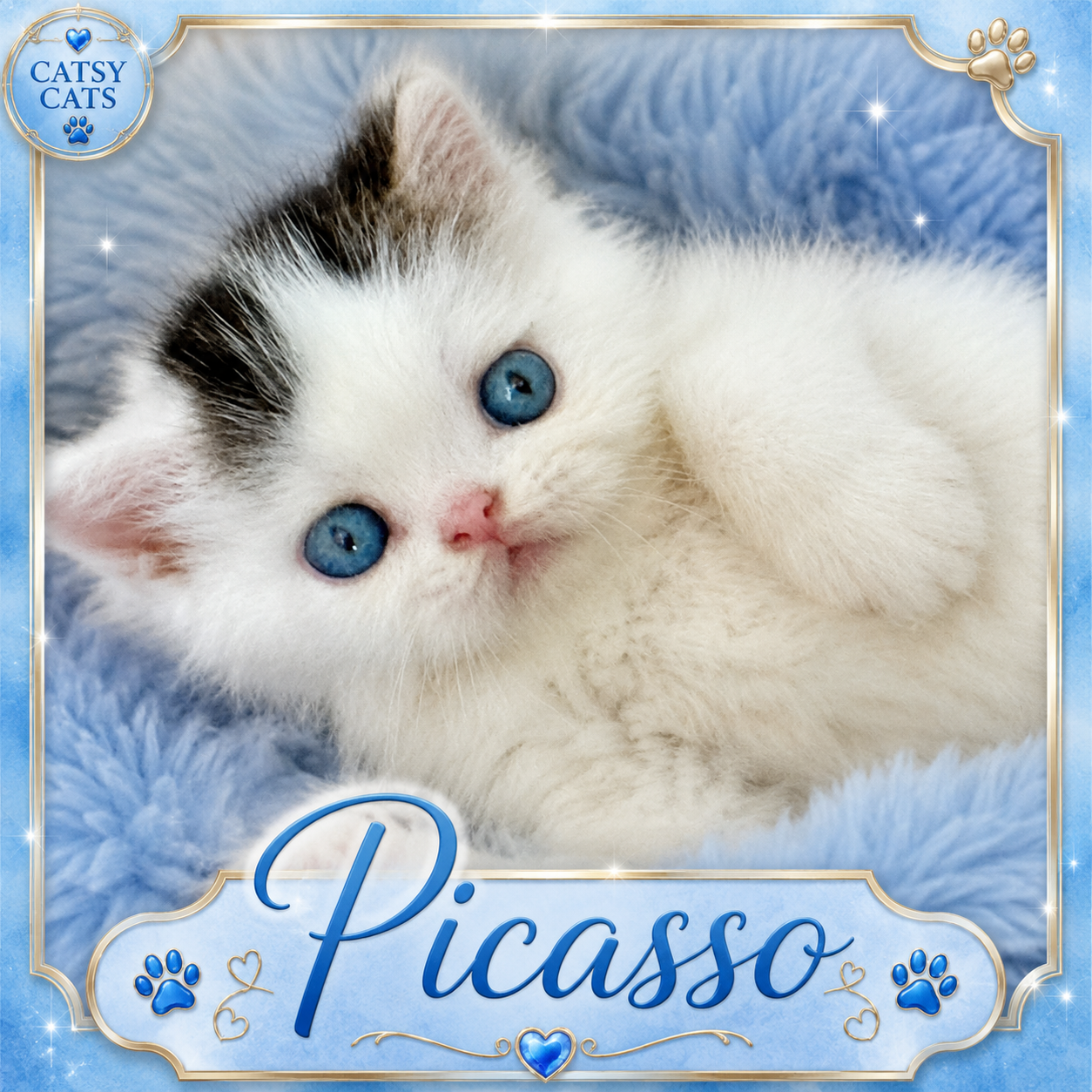Picasso blue-eyed black and white bicolor Exotic Shorthair kitten for sale Tampa Florida nationwide transport